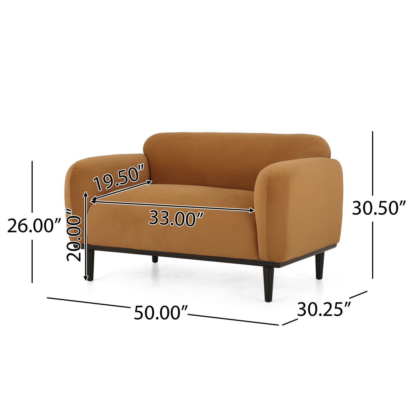 Sway - Upholstered Loveseat With Wood Legs And Round Arms - Yellow