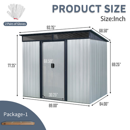 8Ft X 6Ft Outdoor Metal Storage With Lockable Sliding Doors And Transparent Plate For Garden, Lawn - White / Black