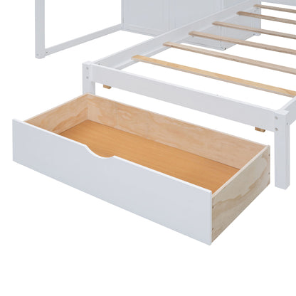 Full Over Twin Bunk Bed With Wardrobe, Drawers - White