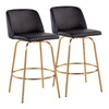 Toriano - Contemporary Fixed Height Counter Stool With Swivel With Round Footrest (Set of 2) - Black / Gold