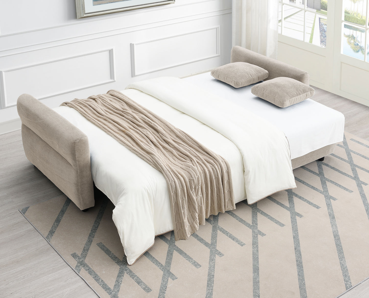 Haran - Pull Out Sleeper Sofa With Storage - Beige