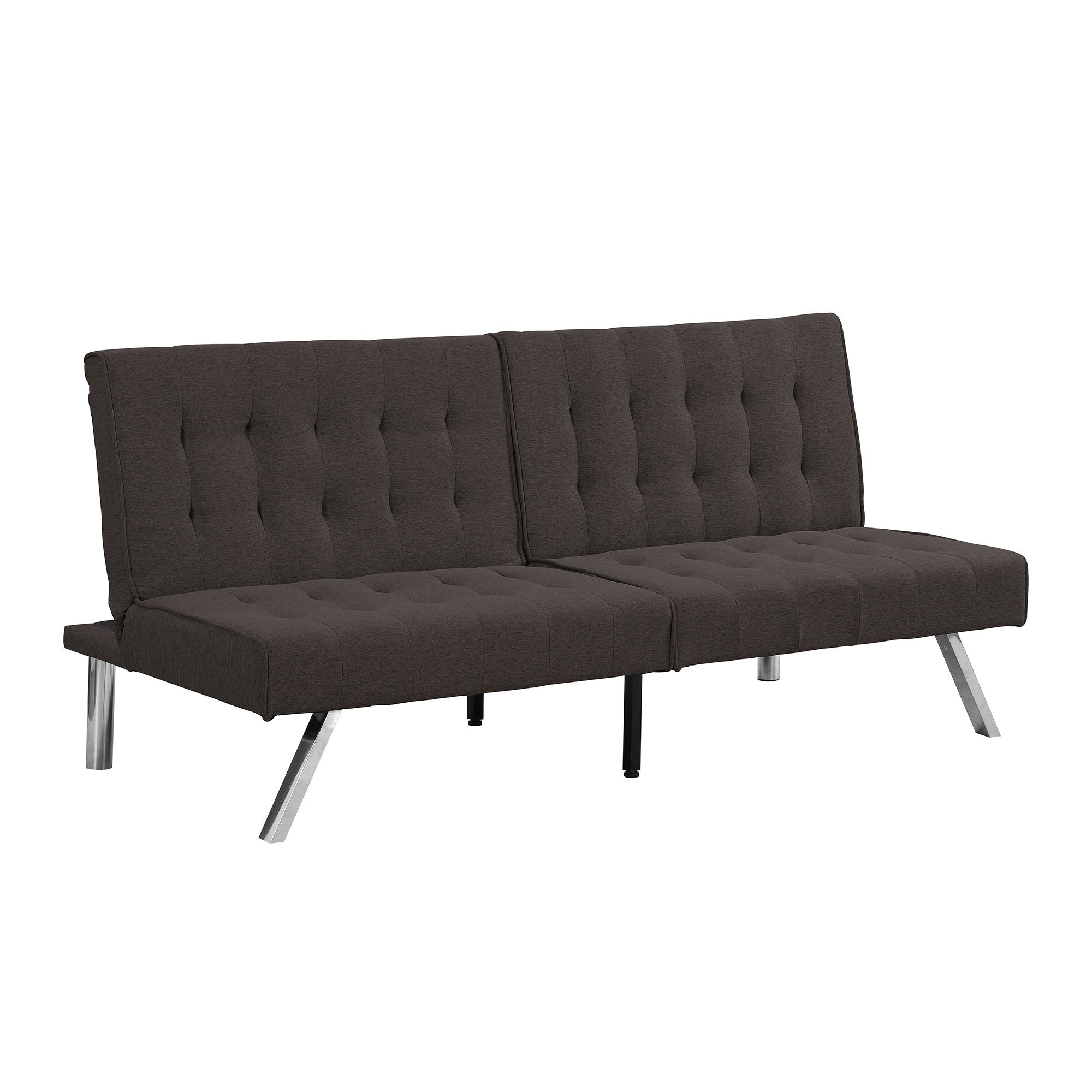 Faux Linen Wood Frame Futon Sofa Bed With Stainless Legs - Espresso