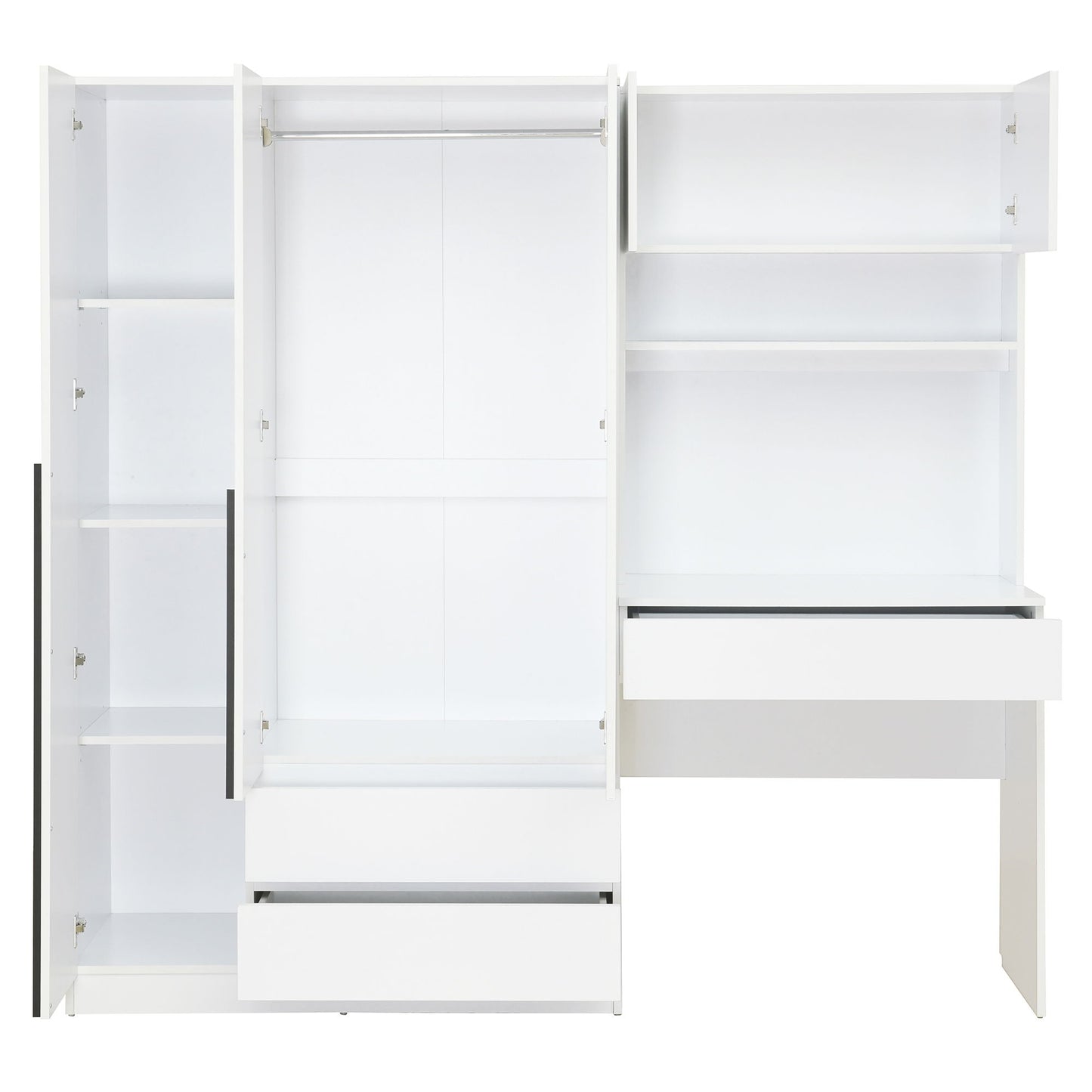 3 Door Storage Desk Wardrobe For Bedroom With Shelves And 3 Drawers - White