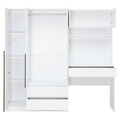 3 Door Storage Desk Wardrobe For Bedroom With Shelves And 3 Drawers - White