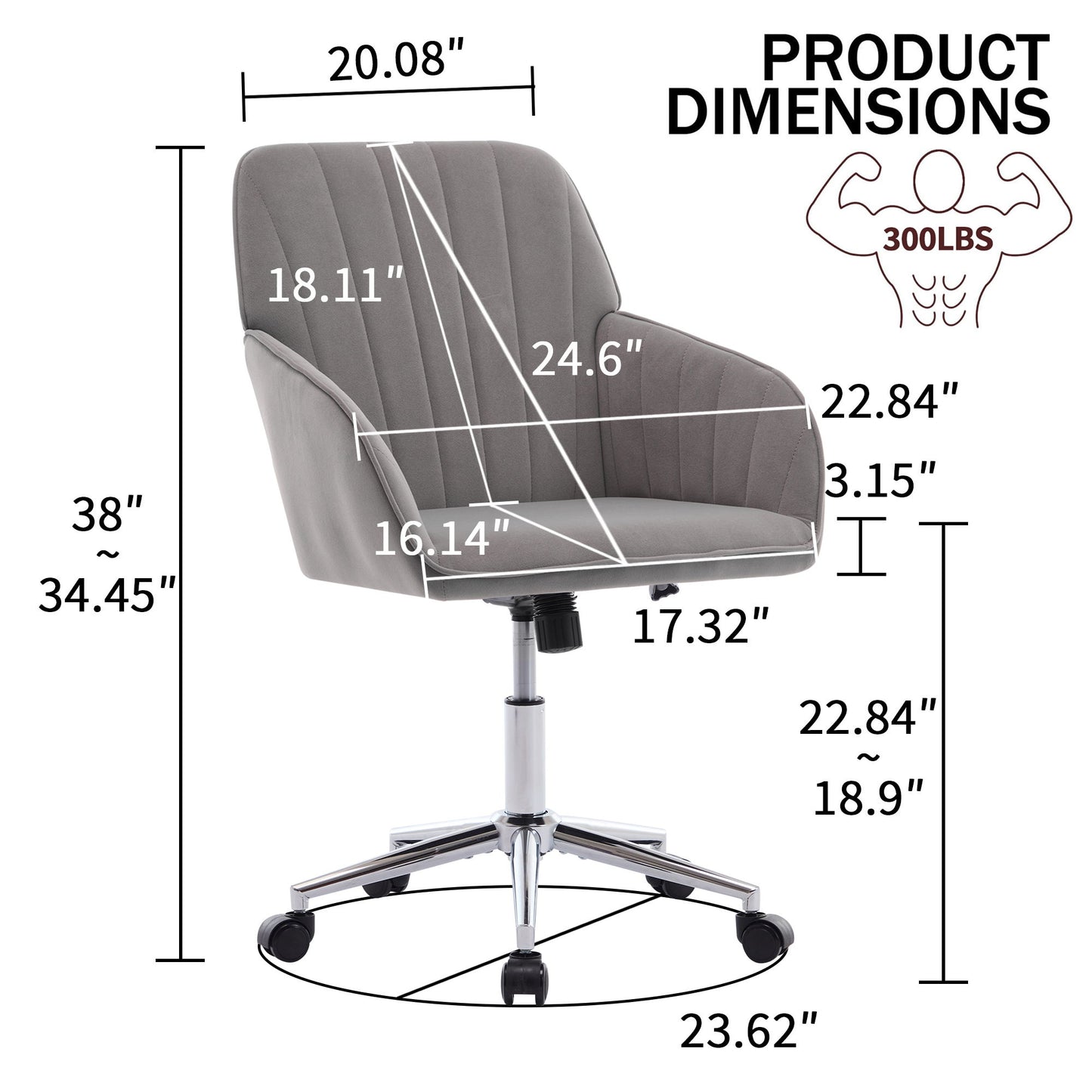 Adjustable Office Chair, Ergonomic Swivel Chair With Comfortable Backrest Seat - Gray