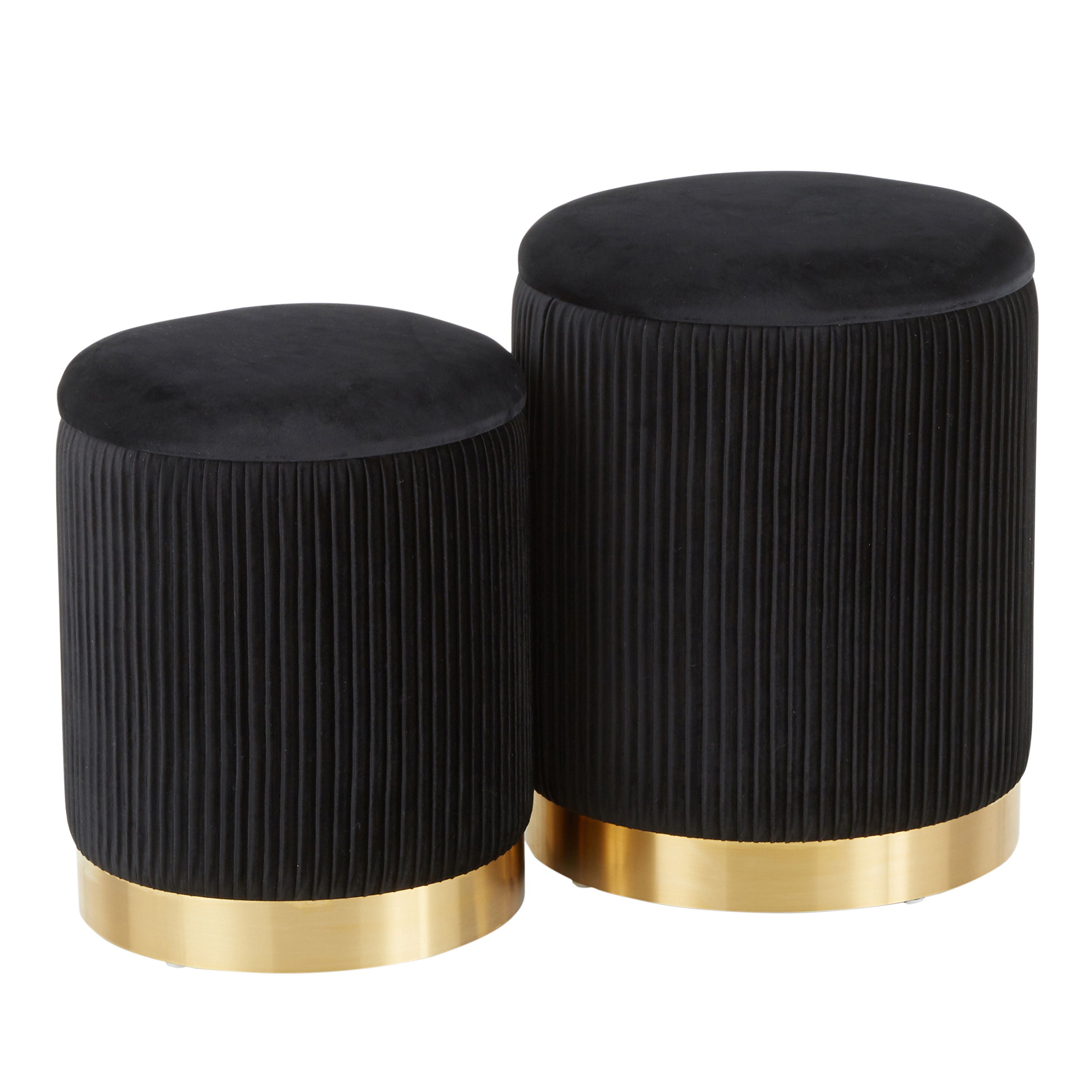 Marla - Contemporary Nesting Pleated Ottoman Set - Gold / Black