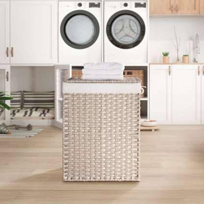 Laundry Hamper With Lid PE Rattan Powder Coating Frame Clothes Hampers With 2 Removable Bags, 100L - Gray