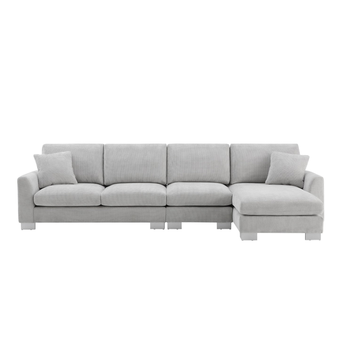 Modern Oversized Sectional Sofa, L-Shaped Luxury Couch Set With 2 Free Pillows, 5 Seat Chenille Indoor Furniture With Chaise - Light Gray