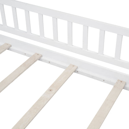 Twin Size Bed House Bed Frame & Fence - White