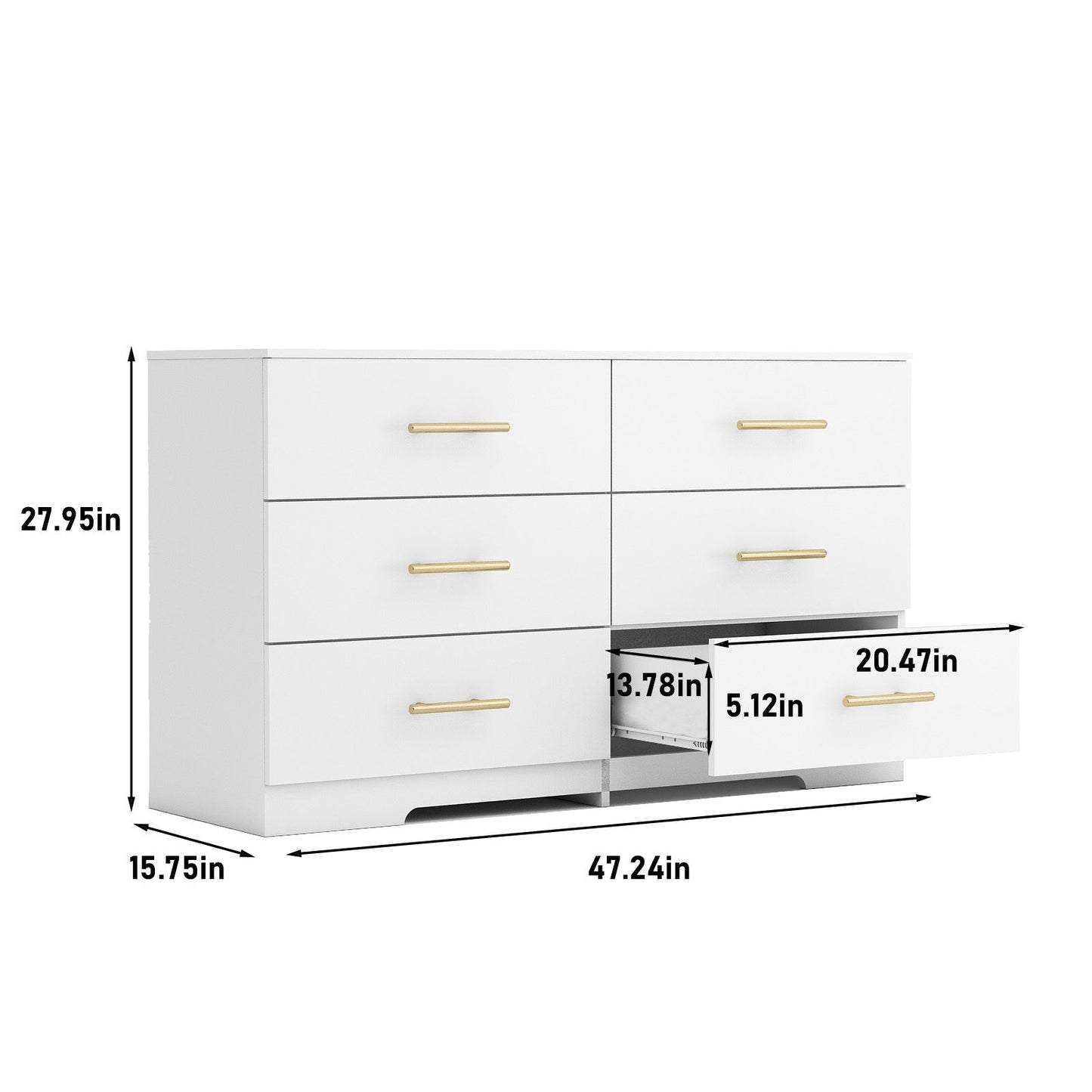 Large 6 Drawers Chest Of Drawer Dressers Table With Golden Handle - White