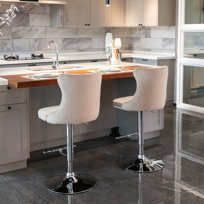 Swivel Velvet Barstools Adjusatble Seat Height From 25-33", Modern Upholstered Chrome Base Bar Stools With Backs Comfortable Tufted For Home Pub And Kitchen Island (Set of 2) - Khaki