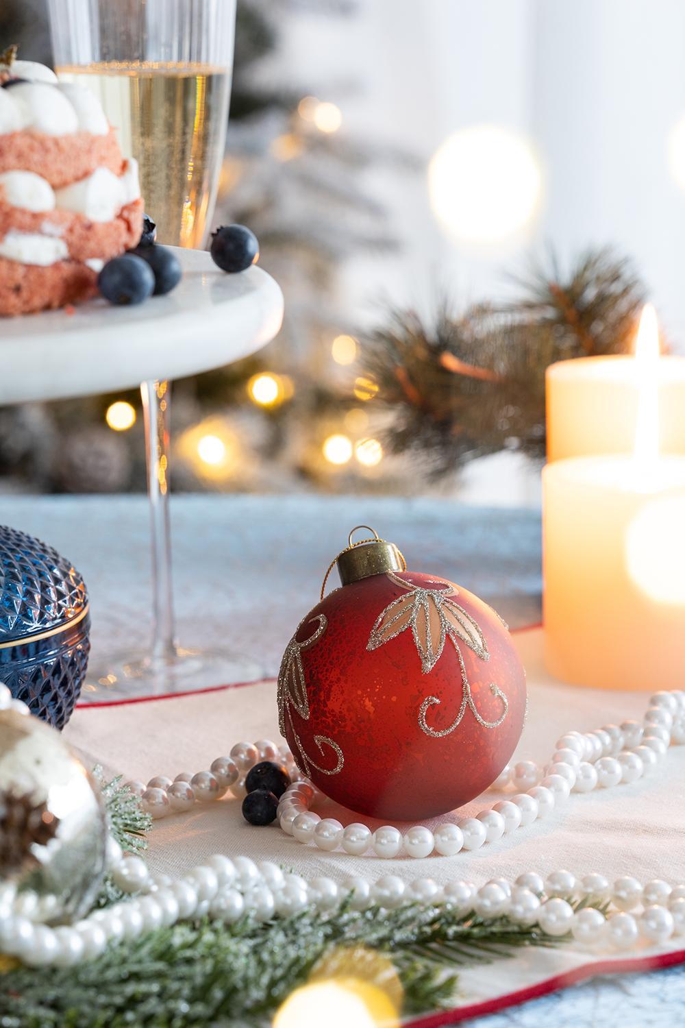 Christmas Ball Ornaments, Glass Decorative Hanging Ball Christmas Tree Ornaments For Holiday Party Decorations (Set of 12) - Red