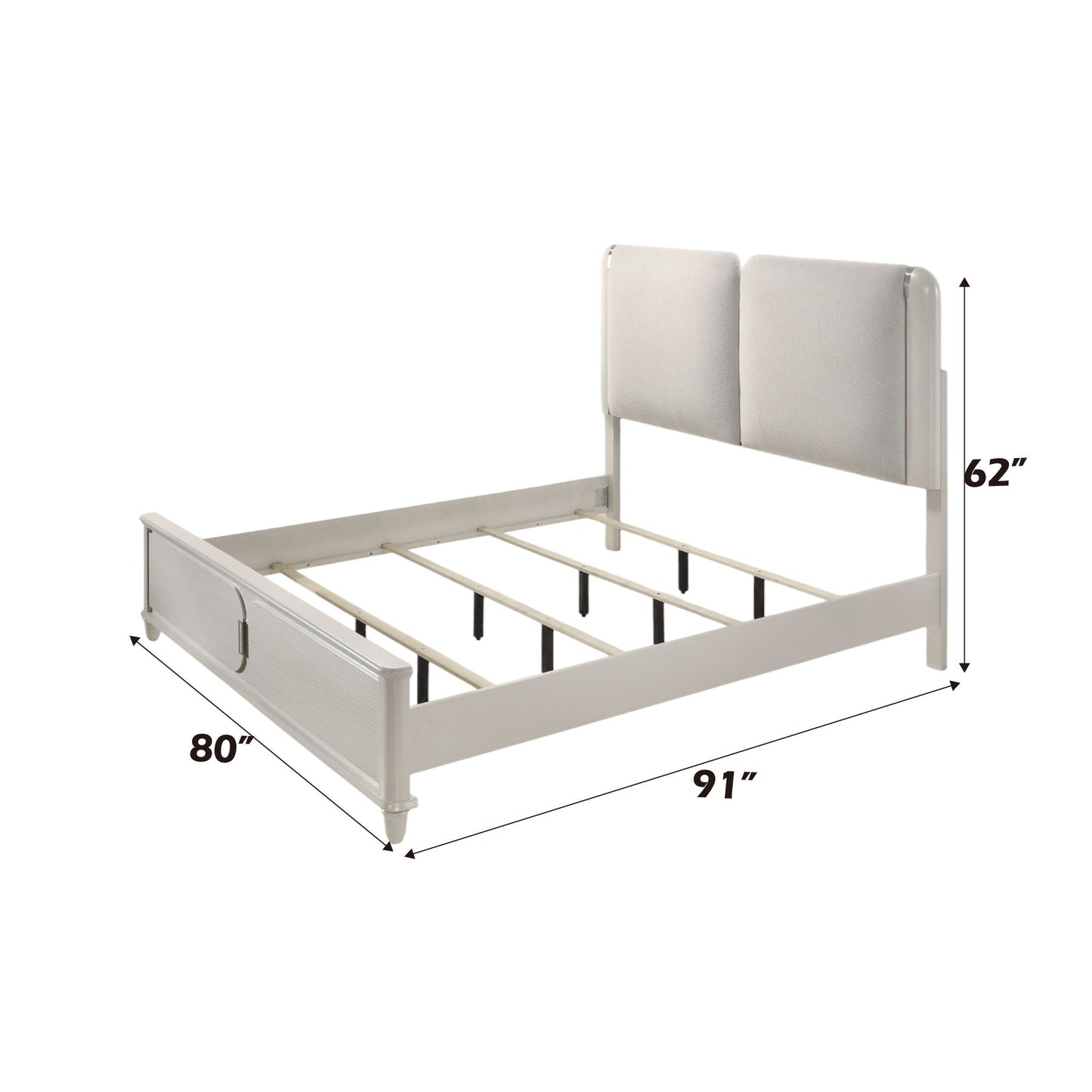Laveda - Boucle Eastern King Bed With LED - Light Gray / White