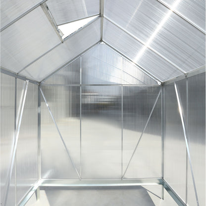 6.3'x6.2'x7' Polycarbonate Greenhouse, Heavy Duty Outdoor Aluminum Walk-In Green House Kit With Rain Gutter, Vent And Door For Backyard Garden - Aluminium