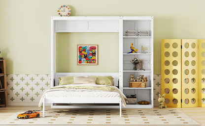 Queen Size Murphy Wall Bed With Shelves - White