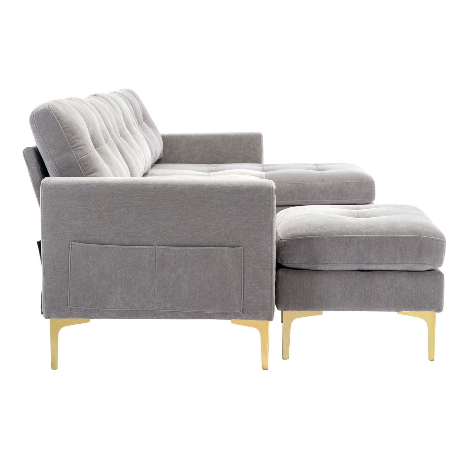 Convertible Sectional Sofa Couch With Movable Ottoman - Light Gray