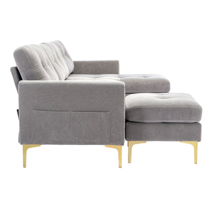 Convertible Sectional Sofa Couch With Movable Ottoman - Light Gray