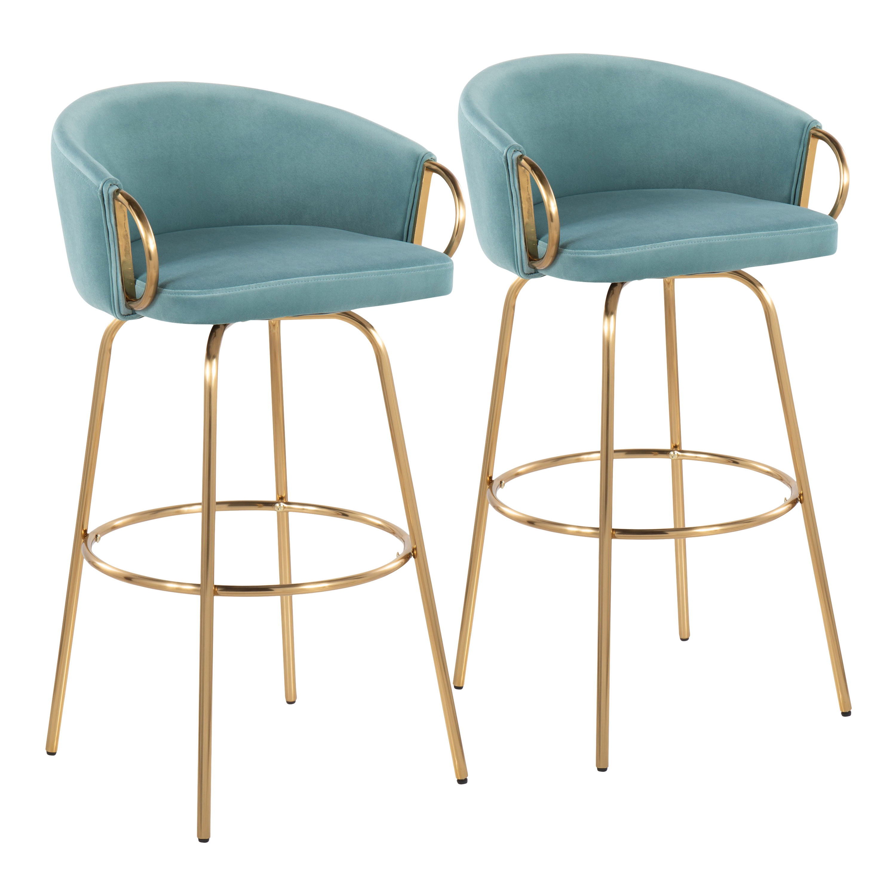Claire - Contemporary / Glam Fixed Height Bar Stool Round Footrest (Set of 2) - Light Blue / Gold