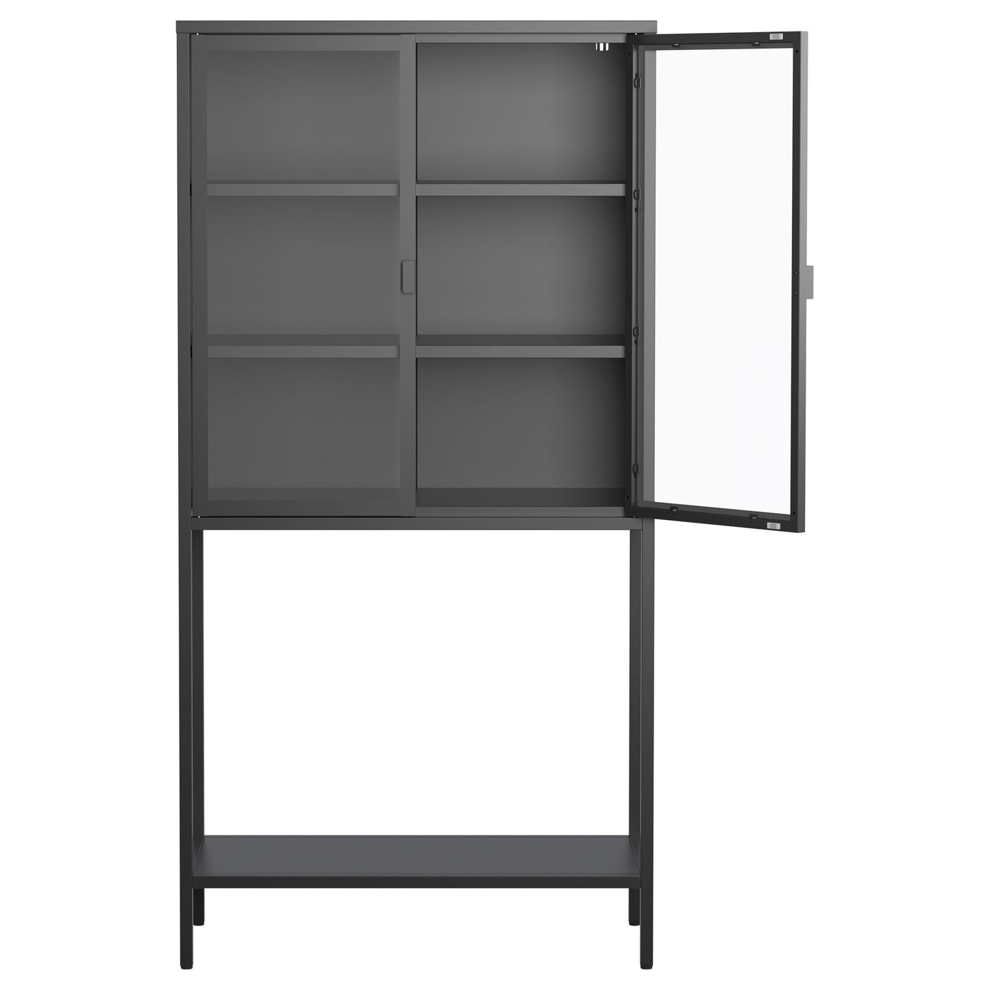 Heavy Duty Metal Storage Cabinet, Sideboards & Buffet, Display Storage Cabinet With Glass Doors And 2 Adjustable Shelves, Tall Bookcase Modern Bookshelf Cabinet For Home Office, Living Room - Black