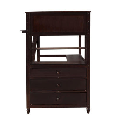Twin Size Loft Bed With Drawers And Desk, With Shelves - Espresso