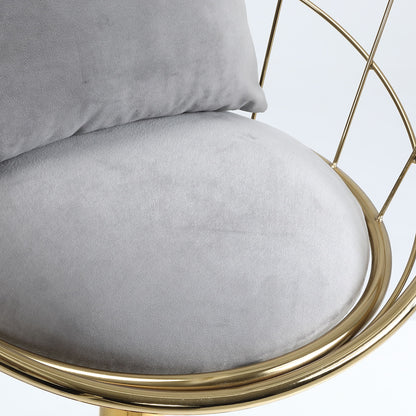 Velvet Bar Chair, Pure Gold Plated, Unique Design, 360 Degree Rotation, Adjustable Height, Suitable For Dining Room And Bar, (Set of 2) - Gray