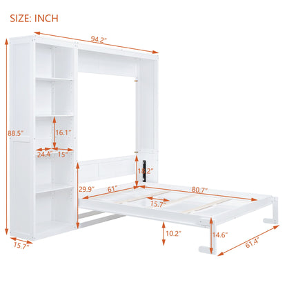 Queen Size Murphy Wall Bed With Shelves - White