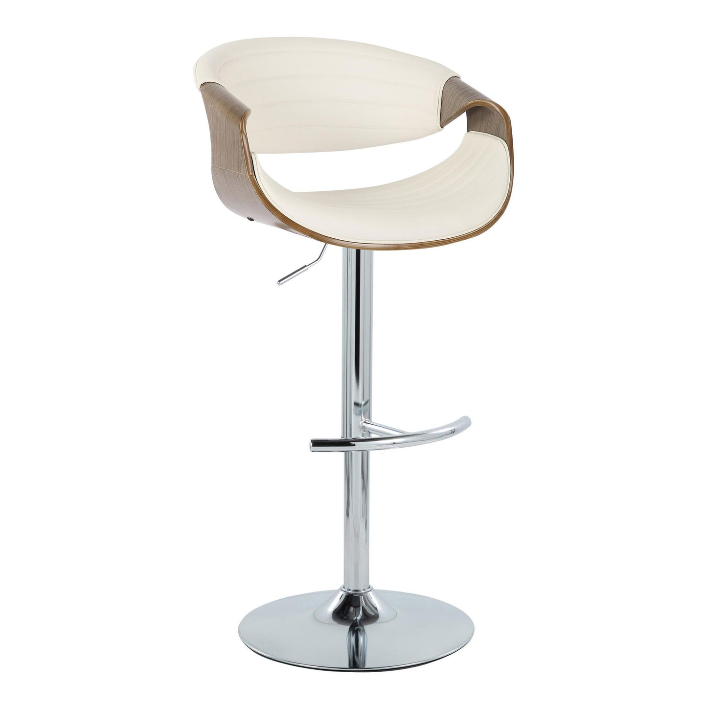 Symphony - Mid-Century Modern Adjustable Barstool With Swivel With Rounded T Footrest (Set of 2) - Chrome / Light Gray / White