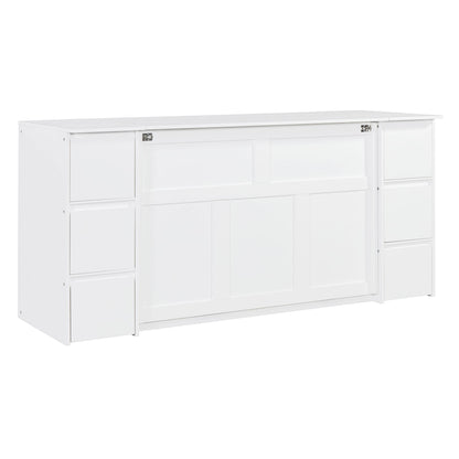 Full Size Murphy Bed With Drawers, Cabinets And USB Ports - White