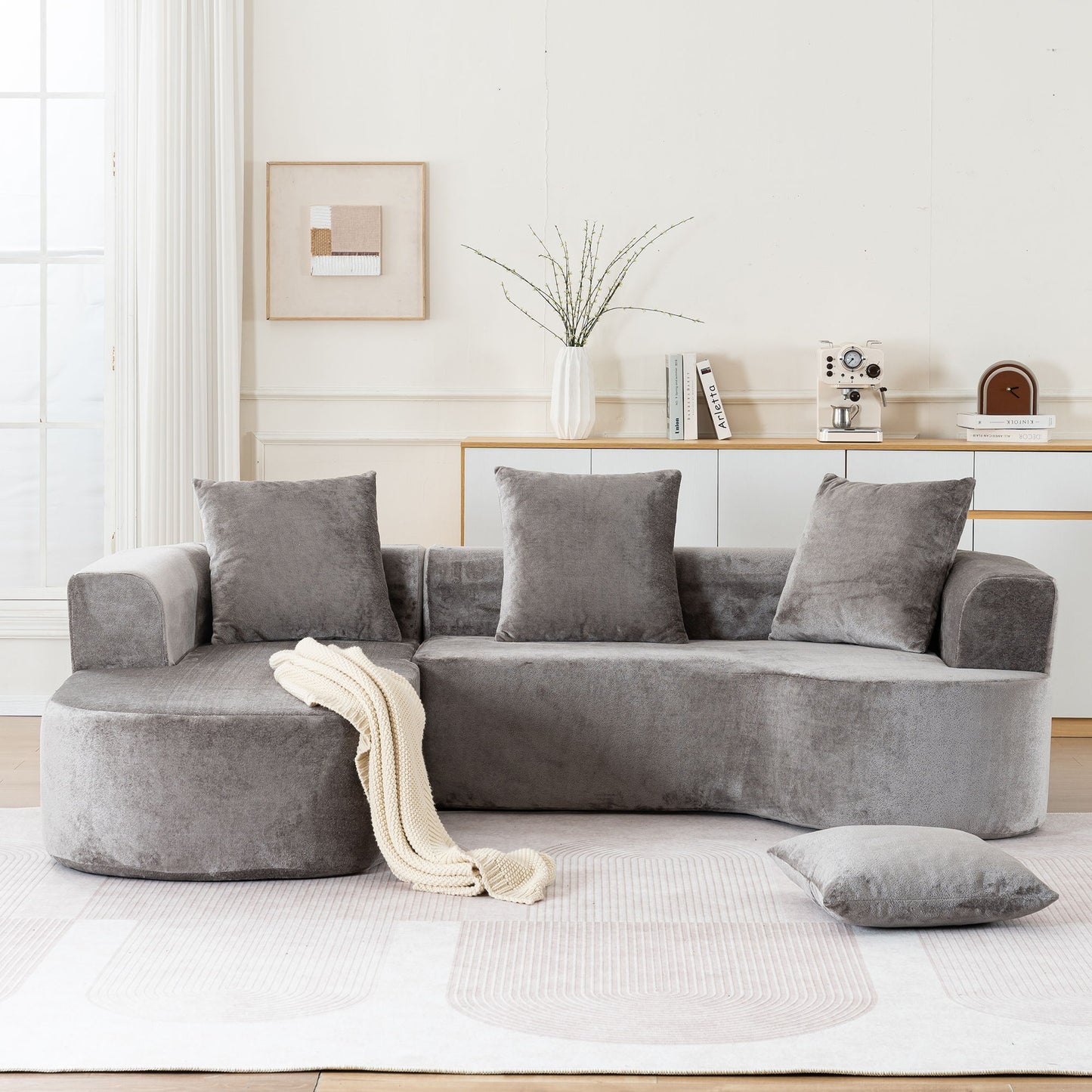 Modular Sectional Sofa With L Shape Chaise, Cloud Sectional Modern Sleeper Couch With Deep Seat, Sponge Compression Sofas - Gray