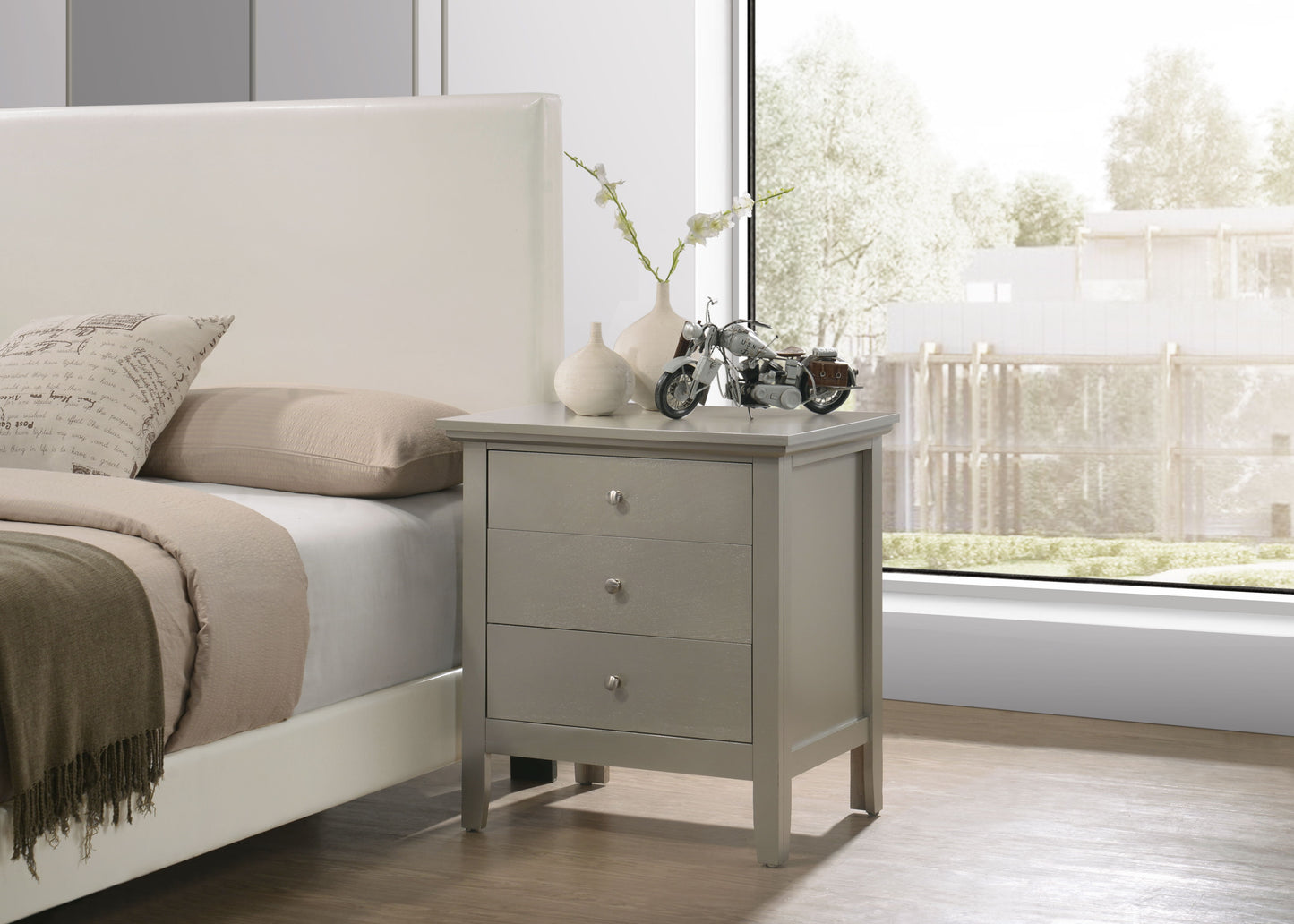 3 Drawer Nightstand - Silver Champagne