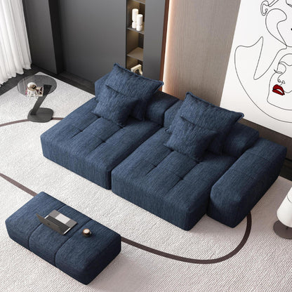 Modern Oversized Modular Sectional Sofa With 2 Chaise Lounge And 2 Armrest, Sparkling Chenille Fabric Soft Cushion Sofa With 4 Pillows, 4 Pieces Diy Combination Tufted Sofa, No Assembly Required - Blue