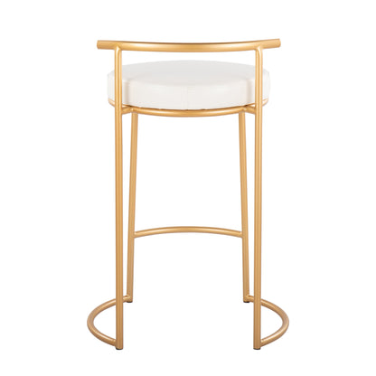 Fuji - Round Contemporary Fixed Height Counter Stool (Set of 2) - Gold / White