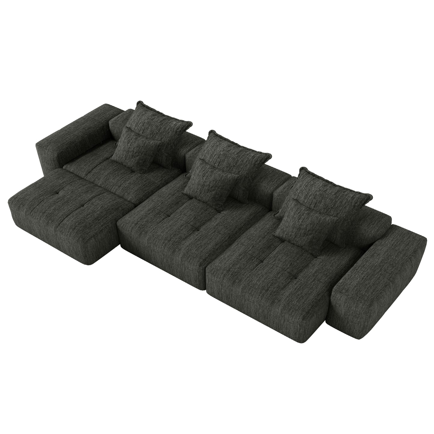 Modern Oversized Modular Sectional Sofa, Sparkling Fabric Soft Cushion Sofa With 6 Pillows, 6 Pieces Diy Combination Tufted Sofa, No Assembly Required - Black