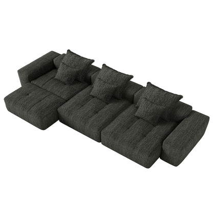 Modern Oversized Modular Sectional Sofa, Sparkling Fabric Soft Cushion Sofa With 6 Pillows, 6 Pieces Diy Combination Tufted Sofa, No Assembly Required - Black