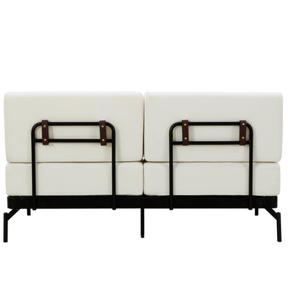 Modern Loveseat Sofa 59" Couch With Flexible USB Ports, Unique Cylindrical Armrests - Beige