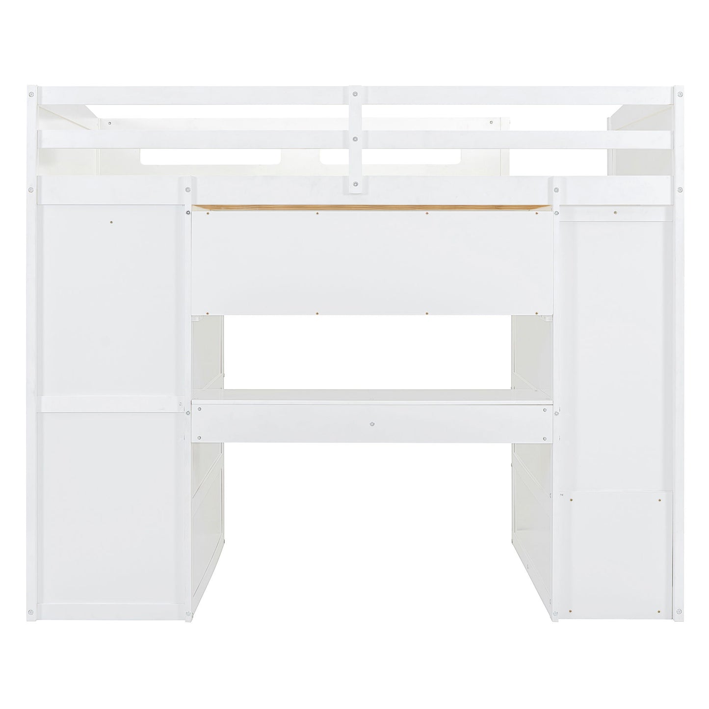 Full Size Loft Bed With Desk, Wardrobes, 4 Drawers And 4 Shelves - White