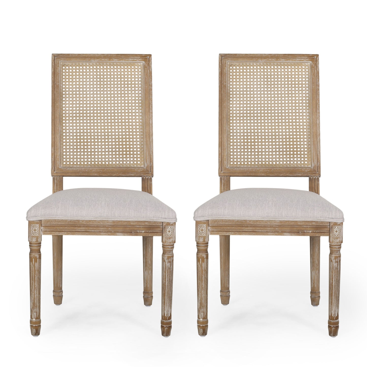 French Country Dining Chair (Set of 2) With Upholstered Seats - Light Gray