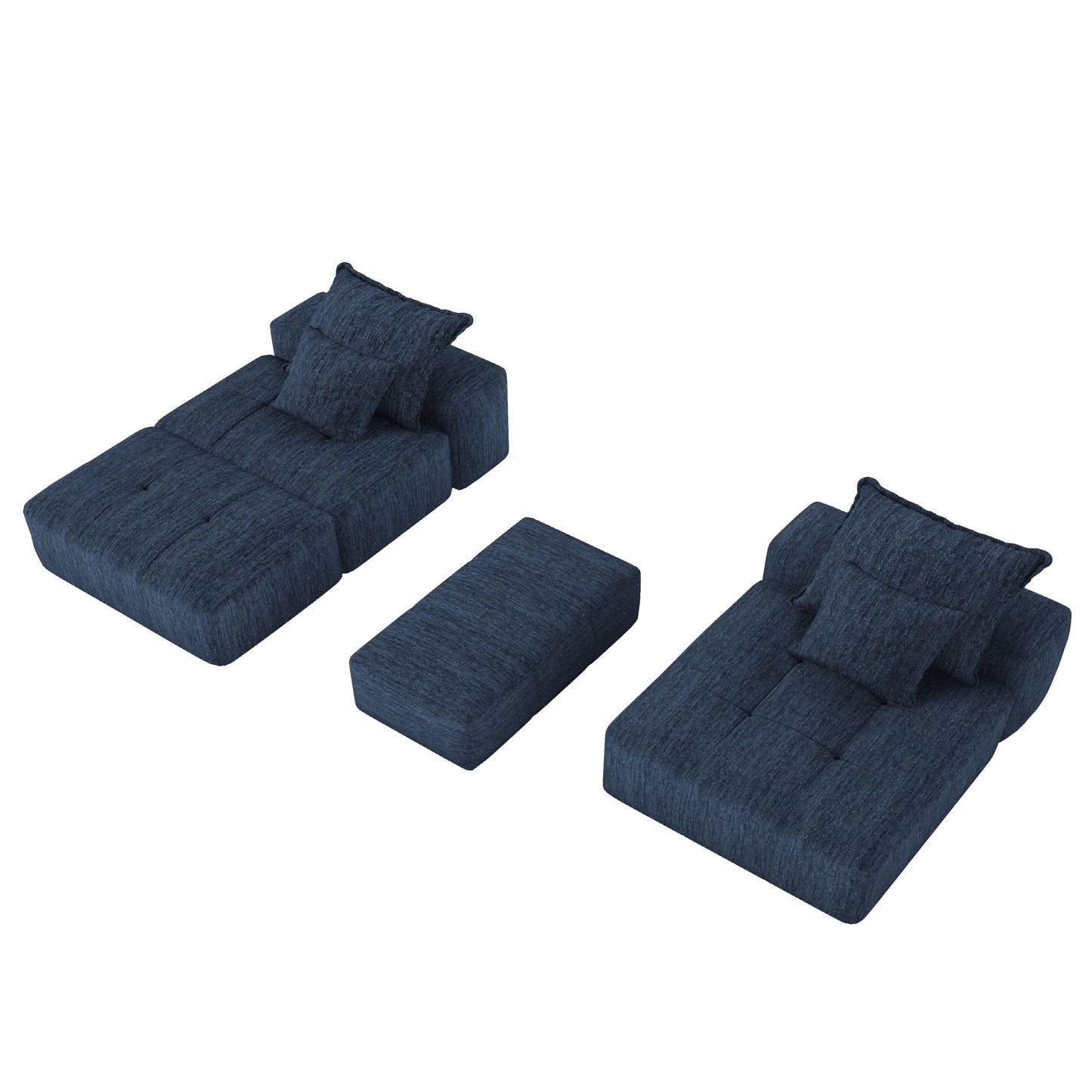 Modern Oversized Modular Sectional Sofa With Ottoman, Seat, Chaise Lounge And Armrest, Sparkling Chenille Fabric Soft Cushion Sofa With 4 Pillows, 4 Pieces Diy Combination Tufted Sofa, No Assembly Required - Blue