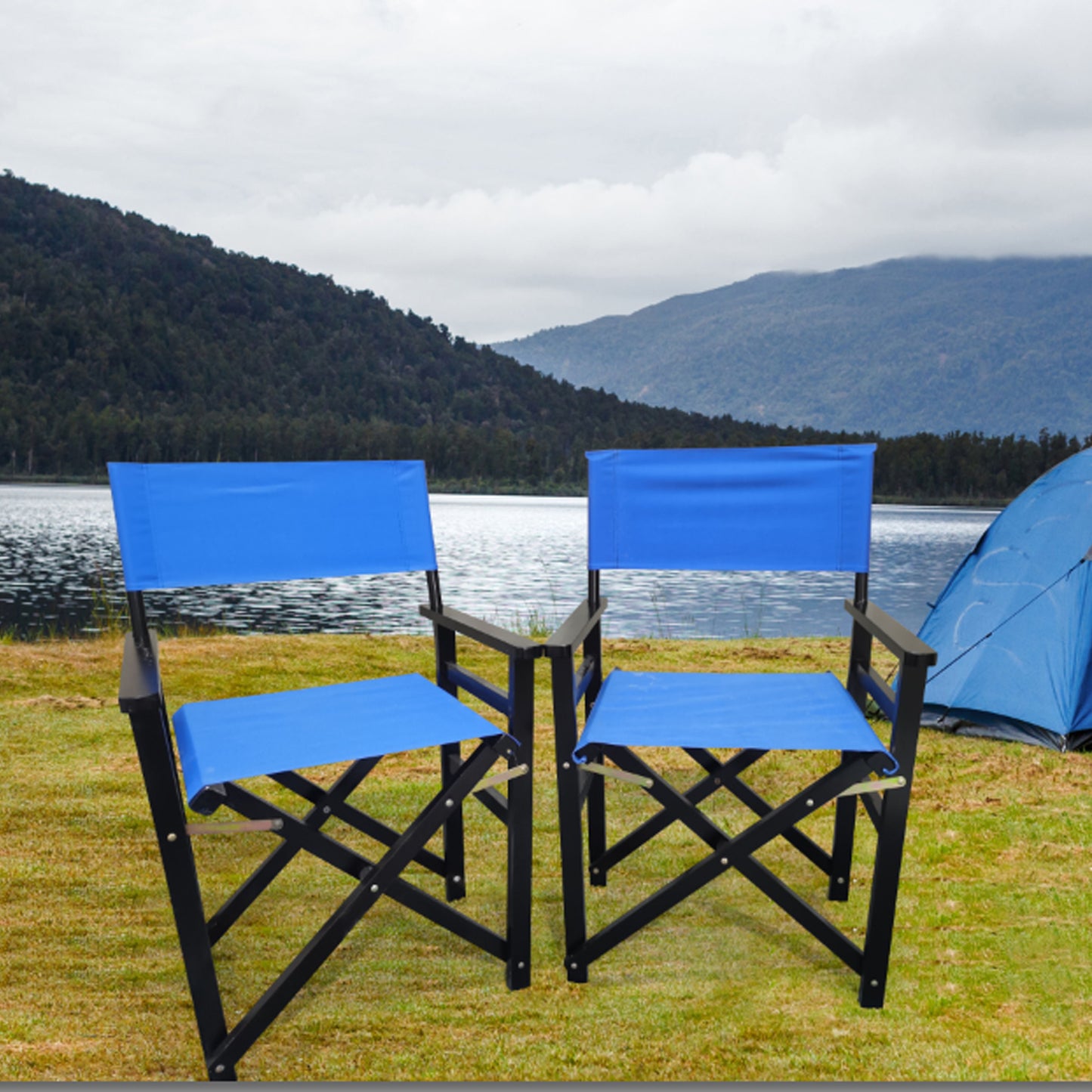 Folding Director Chair Canvas (Set of 2) - Blue