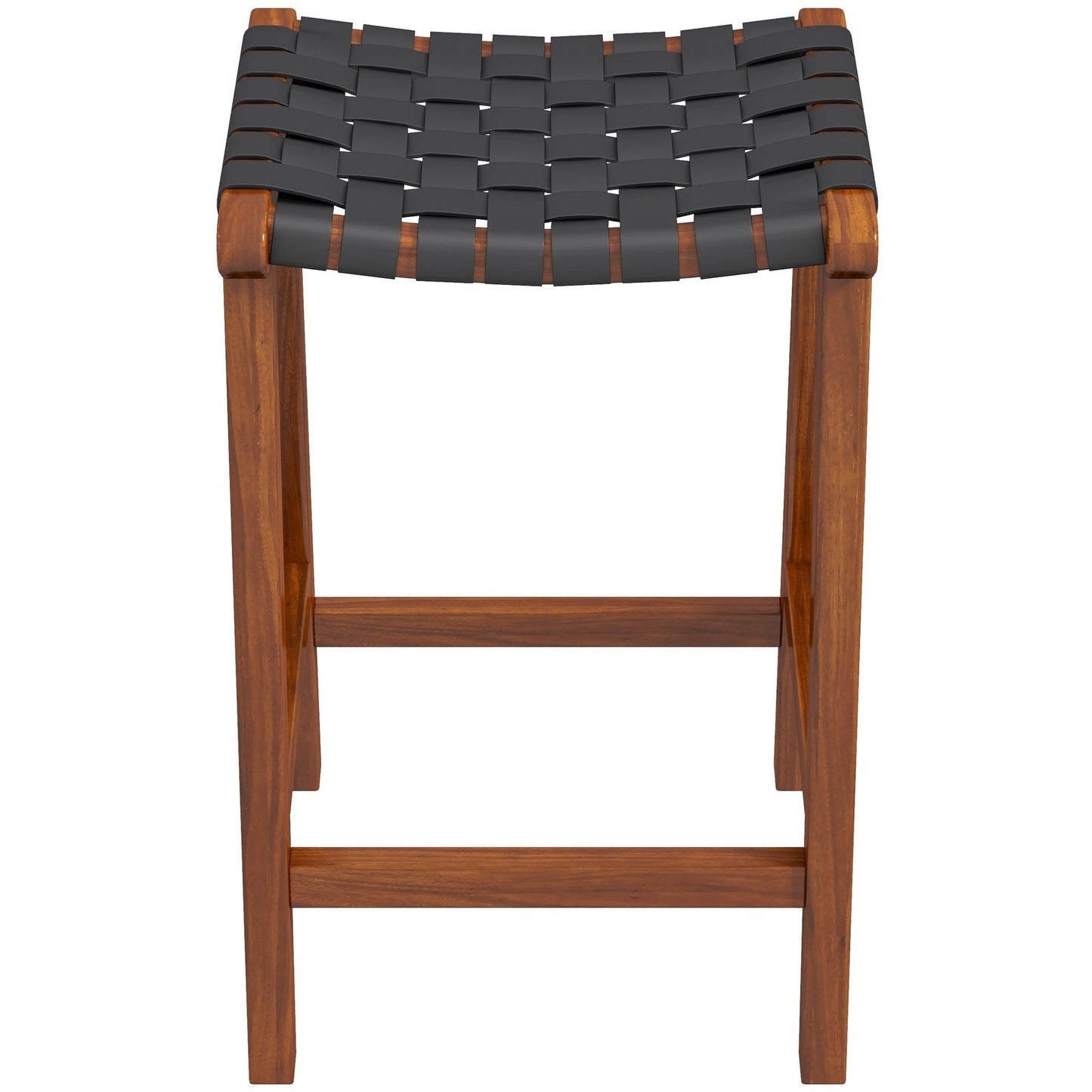 James - Mid-Century Modern Genuine Leather Counter Stool - Black / Brown