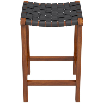 James - Mid-Century Modern Genuine Leather Counter Stool - Black / Brown