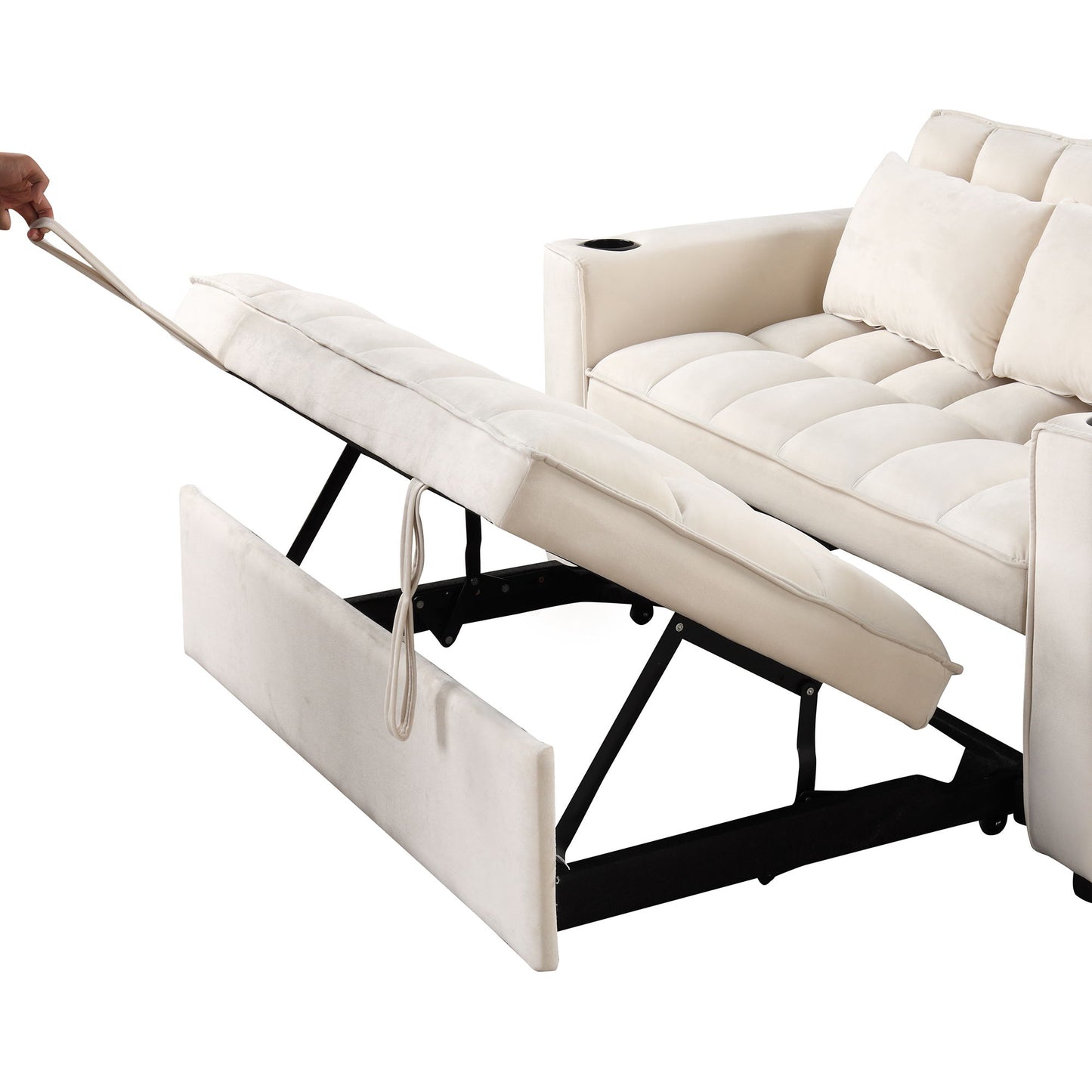 Multi Functional Sofa Bed With Cup Holder And USB Port For Living Room Or Apartments - Milk White