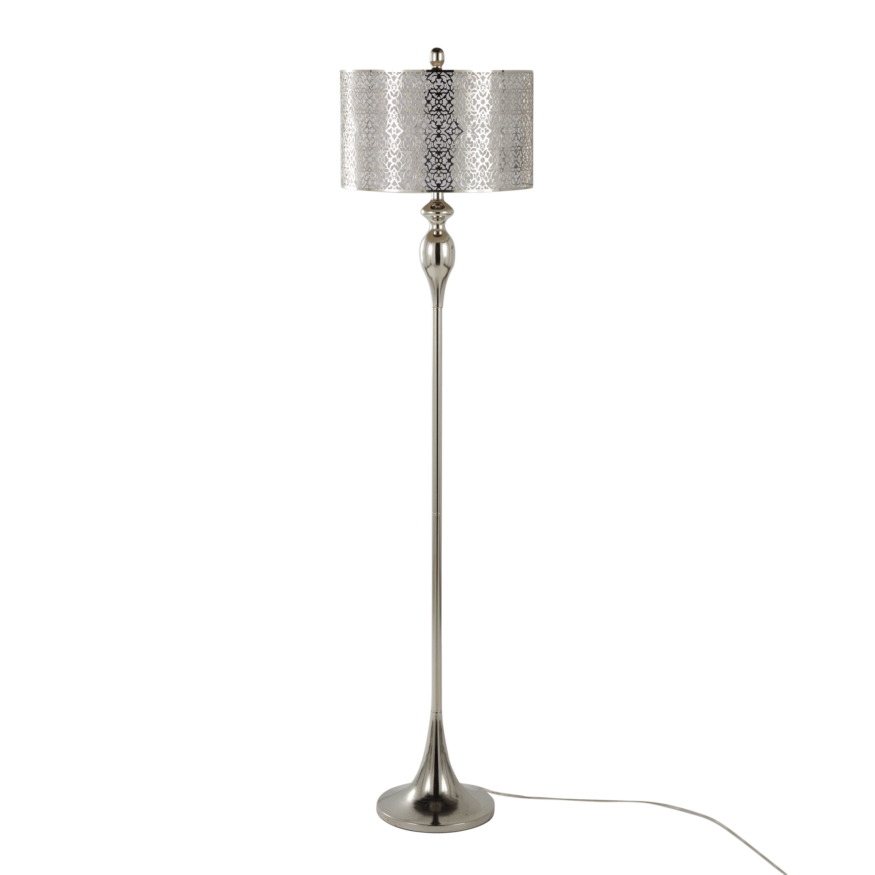 Ashland - Contemporary Floor Lamp Laser Cut - Polished Nickel / White