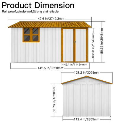 10'x12' Garden Sheds Outdoor Storage Sheds With Window - White / Yellow