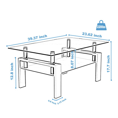 Rectangle Coffee Table, Modern Side Center Tables For Furniture - Black / Clear