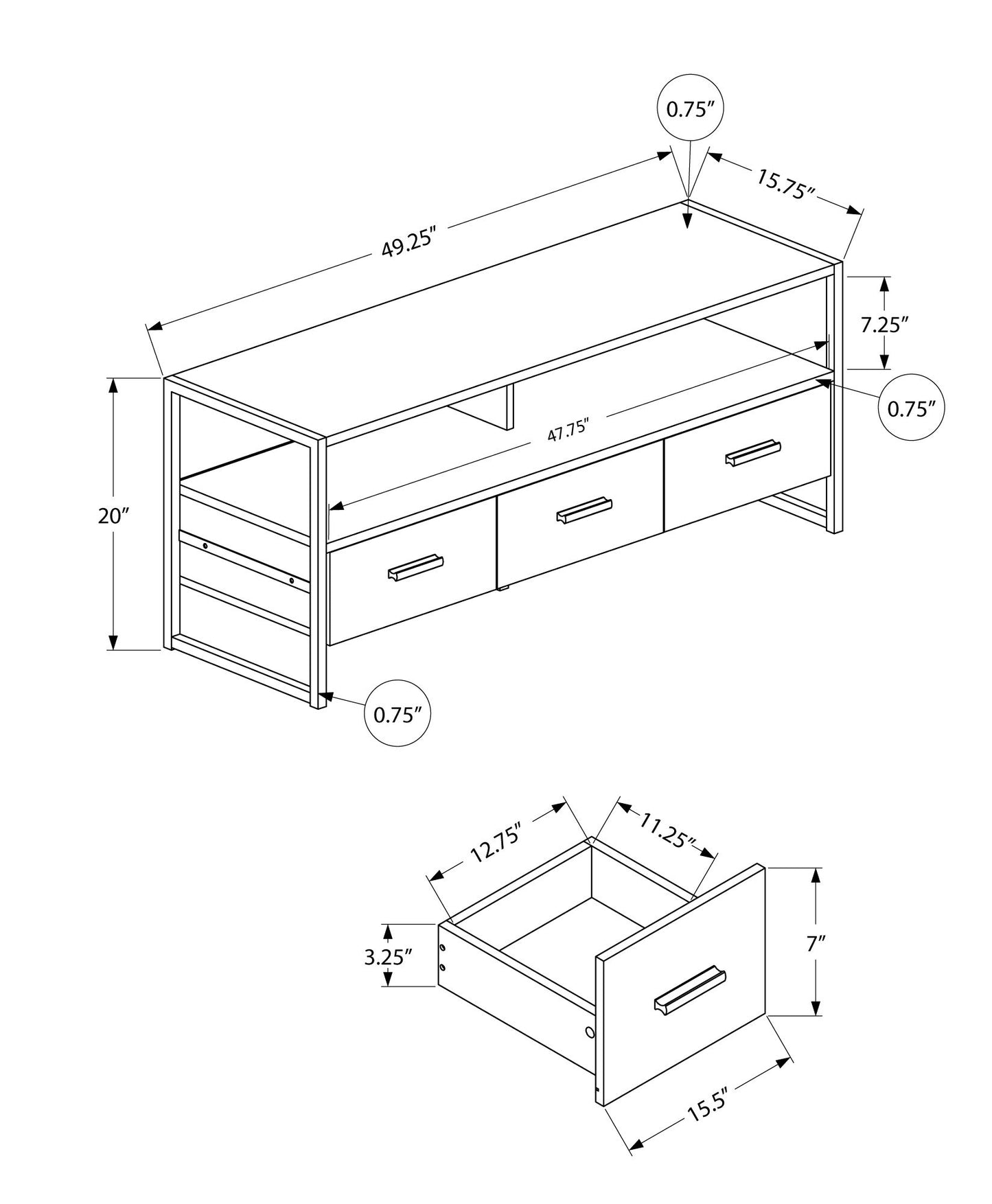 TV Stand, Console, Media Entertainment Center, Storage Drawers, Contemporary, Elegant Design - Gray