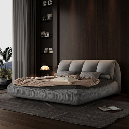 Queen Size Luxury Upholstered Platform Bed With Oversized Padded Backrest And Solid Wood Frame, Suitable For Multiple Heights Of Mattresses - Gray