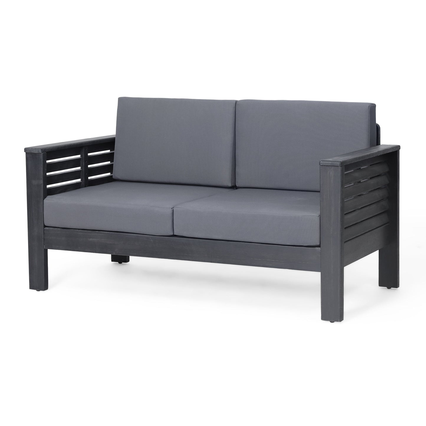 Acacia Wood Loveseat And Coffee Table Set With Cushions - Gray