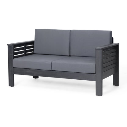 Acacia Wood Loveseat And Coffee Table Set With Cushions - Gray