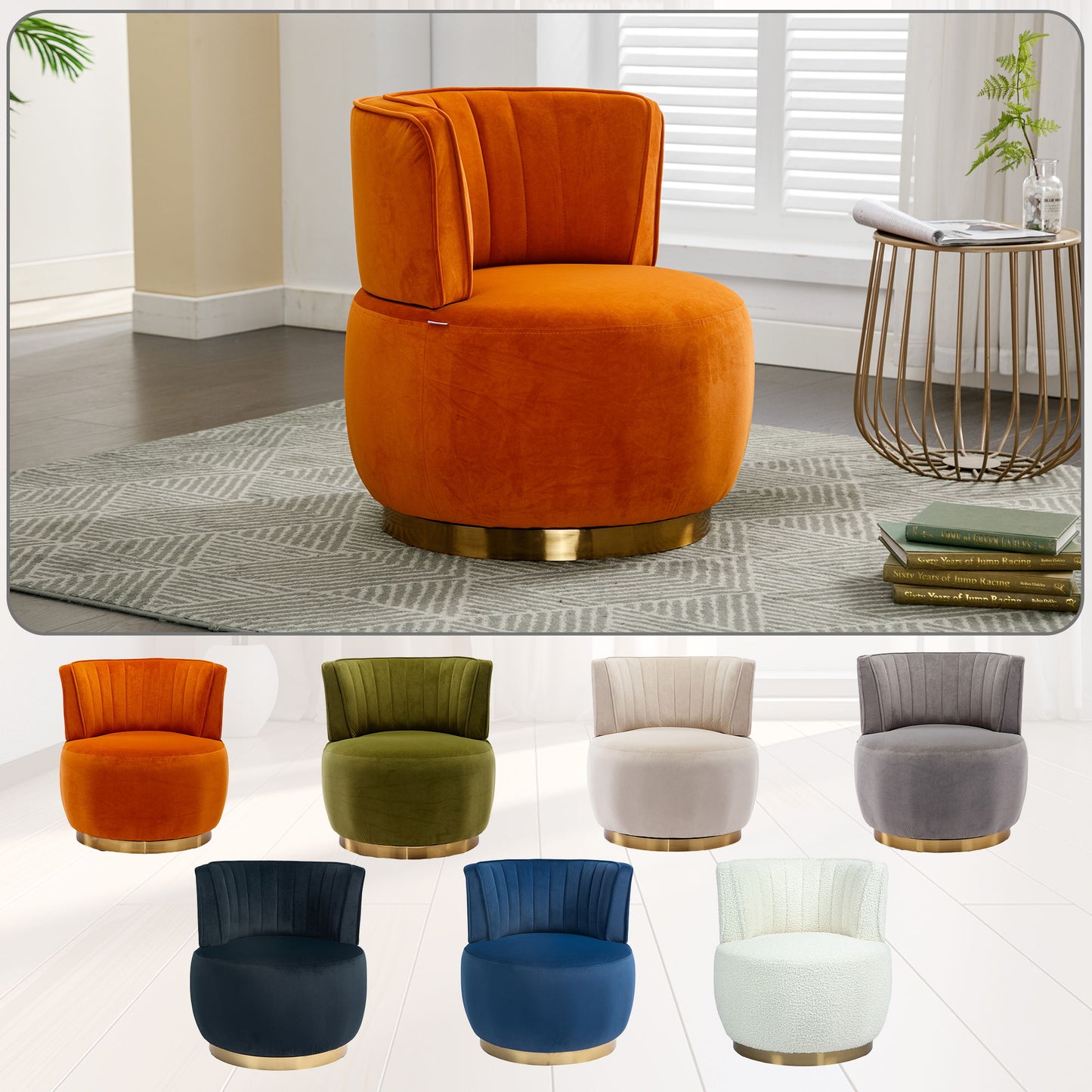 360 Degree Swivel Cuddle Barrel Accent Sofa Chair, Fluffy Round Armchair - Orange